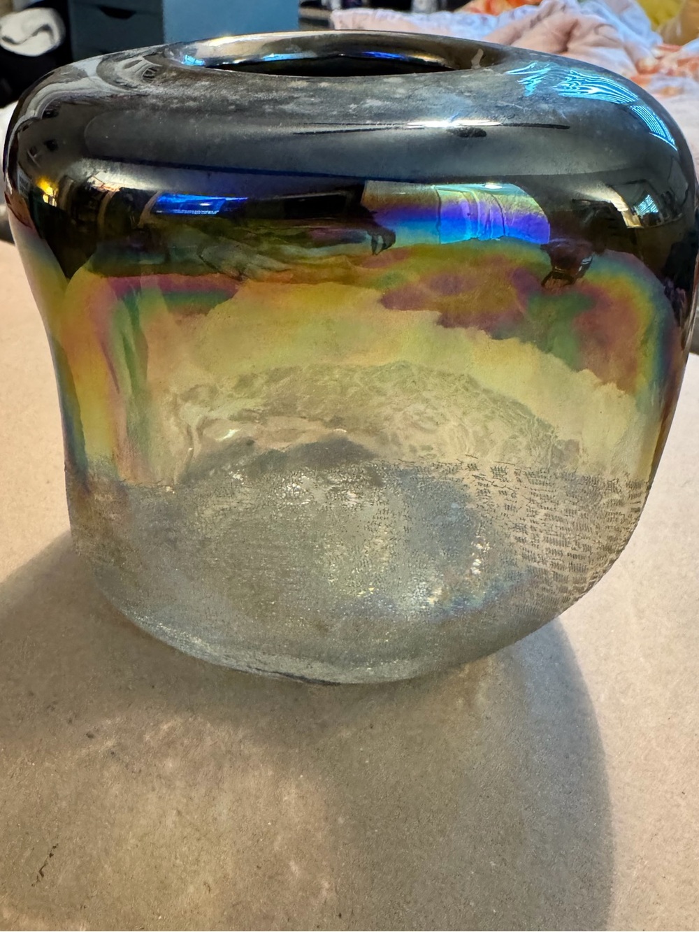 Source Unknown Iridescent Black and Gold Glass Vase